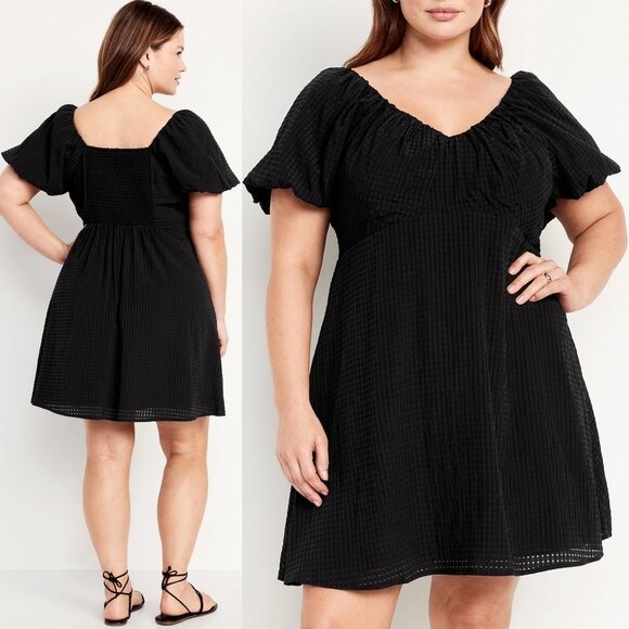 Old Navy Dresses & Skirts - NEW Old Navy Flutter-Sleeve Mini Swing Dress Black Jack Textured Seersucker 3X